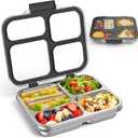 Stainless Steel Bento Box for Kids Adults with Silicone Container, Leak Proof 4 Compartments Metal Lunch Box, Removable Silicone Seal & Clear Lid Food Container for School Office, BPA-Free(Black)