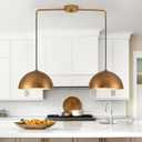 2-Light Pendant Lights Kitchen Island, Gold Metal Dome Shade Pendant Light, Kitchen Pendant Lighting Over Island, Adjustable Height Hanging Light Fixture for Farmhouse Dining Room Kitchen Cafe