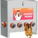 6 Ports Automatic Chicken Feeder 85 Pounds Large Gravity Fed Chicken Feeder with Latch & Handle for Chickens Bantams Pheasants Poultry Coop Weatherproof
