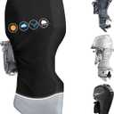 Outboard Motor Cover, 1200D Full Boat Motor Cover with Soft Cotton Lining Fit 30-60 HP Motor, Waterproof & Heavy Duty, Windproof Boat Engine Cover with Elastic Drawstring, Zipper, Black Grey