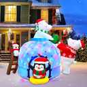 OurWarm 6FT Christmas Inflatable Decorations, Cute Polar Bear Family Igloo Christmas Decorations, Built-in Rotating Colored LED Lights, Suitable for Yard Lawn Outdoor Christmas Decorations
