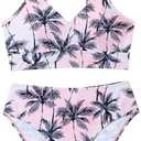 BEAUDRM Girl's 2 Piece Floral Swimsuit Bikini Set High Waisted Bathing Suits Swimwear, 10Y