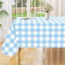 misaya Rectangle Waterproof Vinyl Table Cloth, Buffalo Flannel Backed Tablecloth, Wipeable Plastic Table Cover for Dinner, Kitchen, Outdoor (52" x 70", Baby Blue and White)