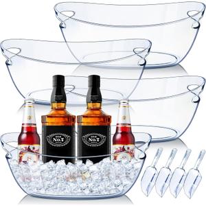 Emycool Ice Bucket, 5.5L Large Ice Buckets for Parties and Freezer, Plastic Beverage Tub for Cocktail Bar with Scoops for Wine, Champagne, Beer (4PCS)
