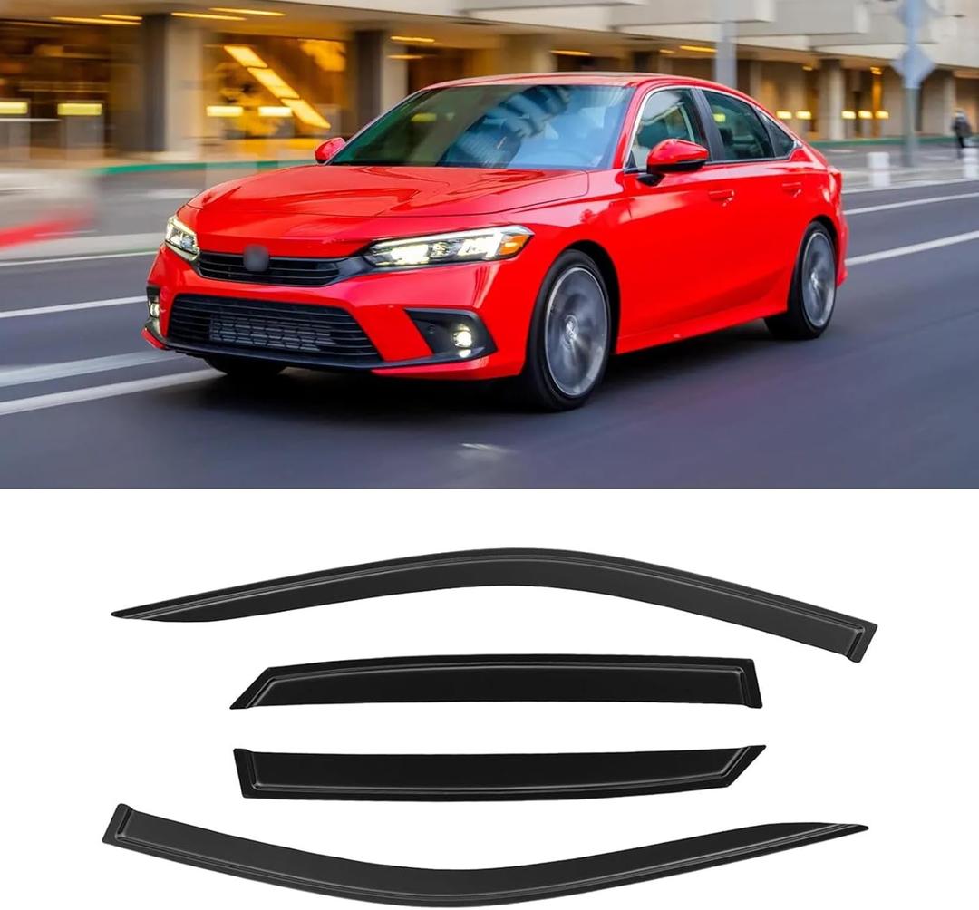 Window Visor for 2022-2025 Honda Civic, Out-Channel Rain Guards Shields Vent Deflector Shade Wind Dark Smoke, Tape-On Outside-Mount 2023 22 23 24, 4PCS
