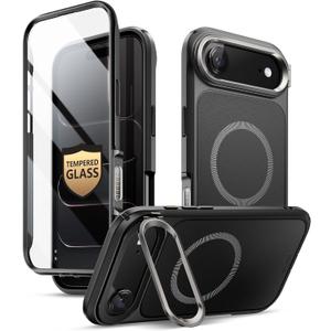 3 x i-Blason for iPhone Air Case MagSafe with Stand [9H Tempered Glass Screen Protector] [Camera Control Button] Military-Grade Protection Full-Body Heavy Duty Magnetic Case for iPhone 17 Air 6.5'', Black