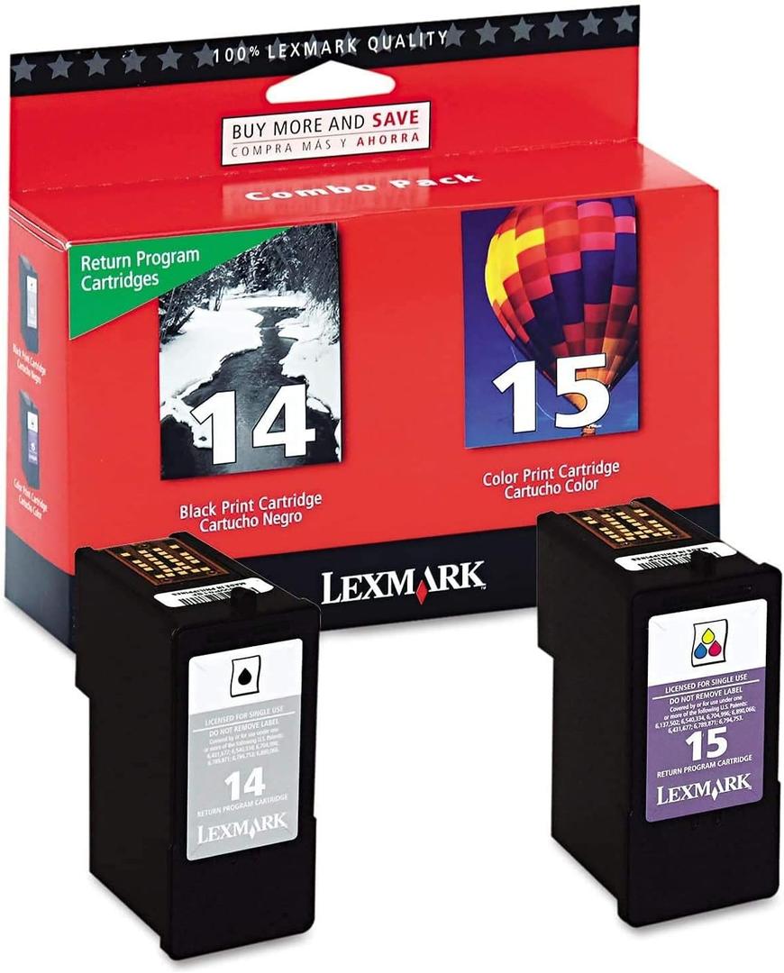 Lexmark 18C2239 14 & 15 X2600 X2650 X2670 Z2300 Z2320 Ink Cartridge Combo Pack (Black and Color, 2-Pack) in Retail Packaging