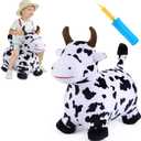 iPlay, iLearn Bouncy Pals Hopping Cow Horse, Toddler Girl Boy Inflatable Bouncing Animal Hopper Toy, Outdoor Indoor Plush Ride on Bouncer, Baby Birthday Gift 18 Month 2 3 4 Year Old Kid  Cow