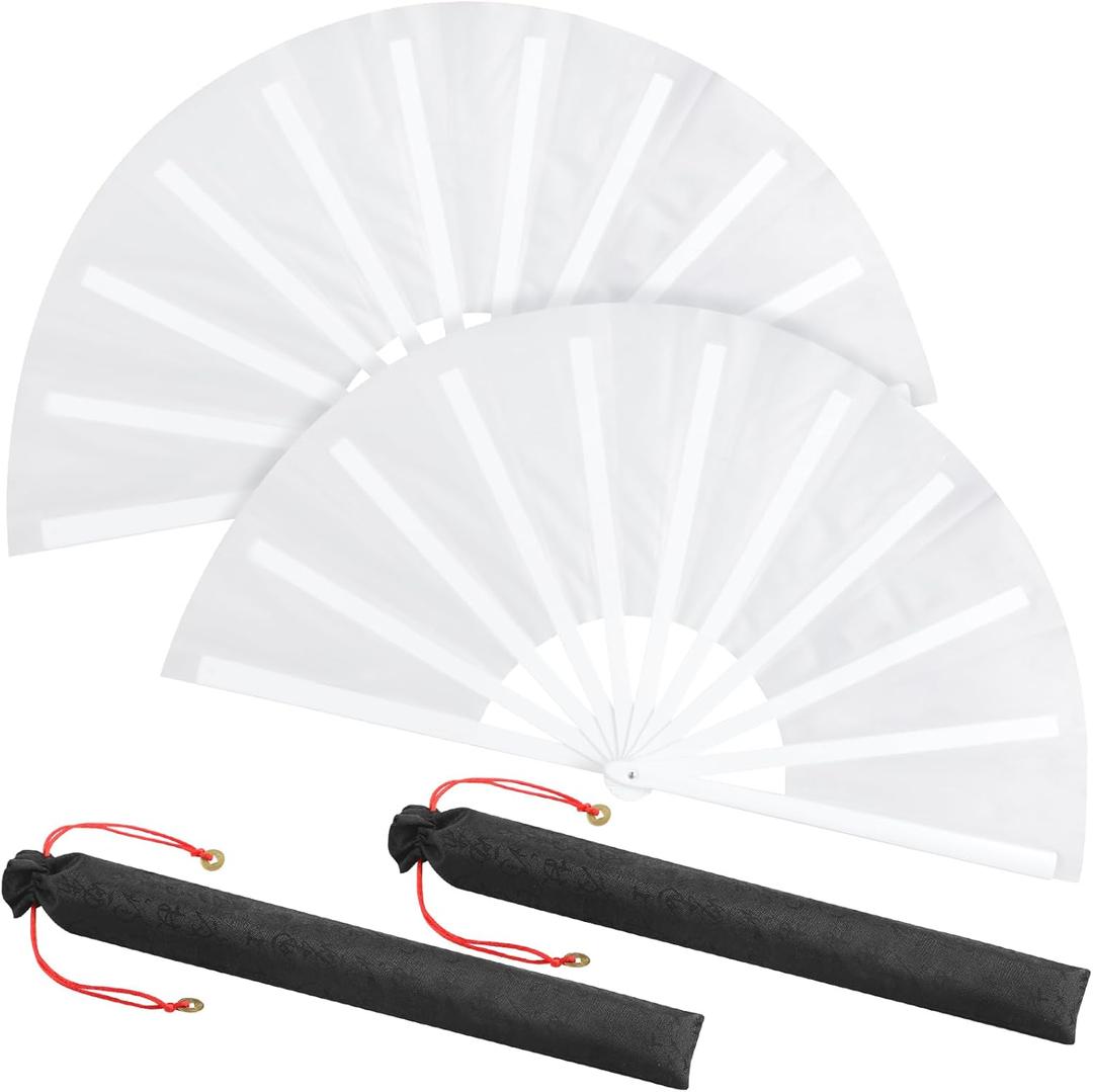 Maitys Large Folding Hand Silk Fans Chinese Handheld Tai Ji Fan for Men and Women, Festival, Line Dance, Kungfu, Martial Art, Gift(White,2 Packs)