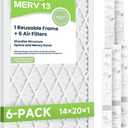 Future Way 14x20x1 Air Filters, 6-pack with Reusable Frame, MERV 13, MPR 1900 AC Furnace Filters, Space Saving &Cost-effective