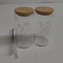 Didaey 2 Set Floral Glass Cups with Bamboo Lids and Straws 16 oz Can Shaped Glass Coffee Cute Flower Drinking Cups for Iced Coffee Beer Soda Cocktail International Women Day Gifts(Classic Style)