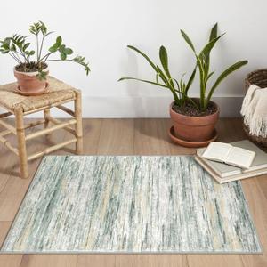 SIILOOM 2x3 Modern Abstract Rug for Entryway, Dark Green Super Soft Small Area Rug, Washable Non-Slip Kitchen Rugs, Low-Pile Mat for Kitchen, Bedside, Indoor Door Mat