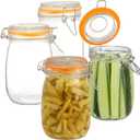 DANALLAN Wide Mouth Mason Jars, 4Pcs 32 oz Glass Jars with Airtight Lid Large Mason Canning Jars Clear Storage Canister Jars with Measurement Marks for Canning Flour Jam Jelly Coffee Sugar Beans