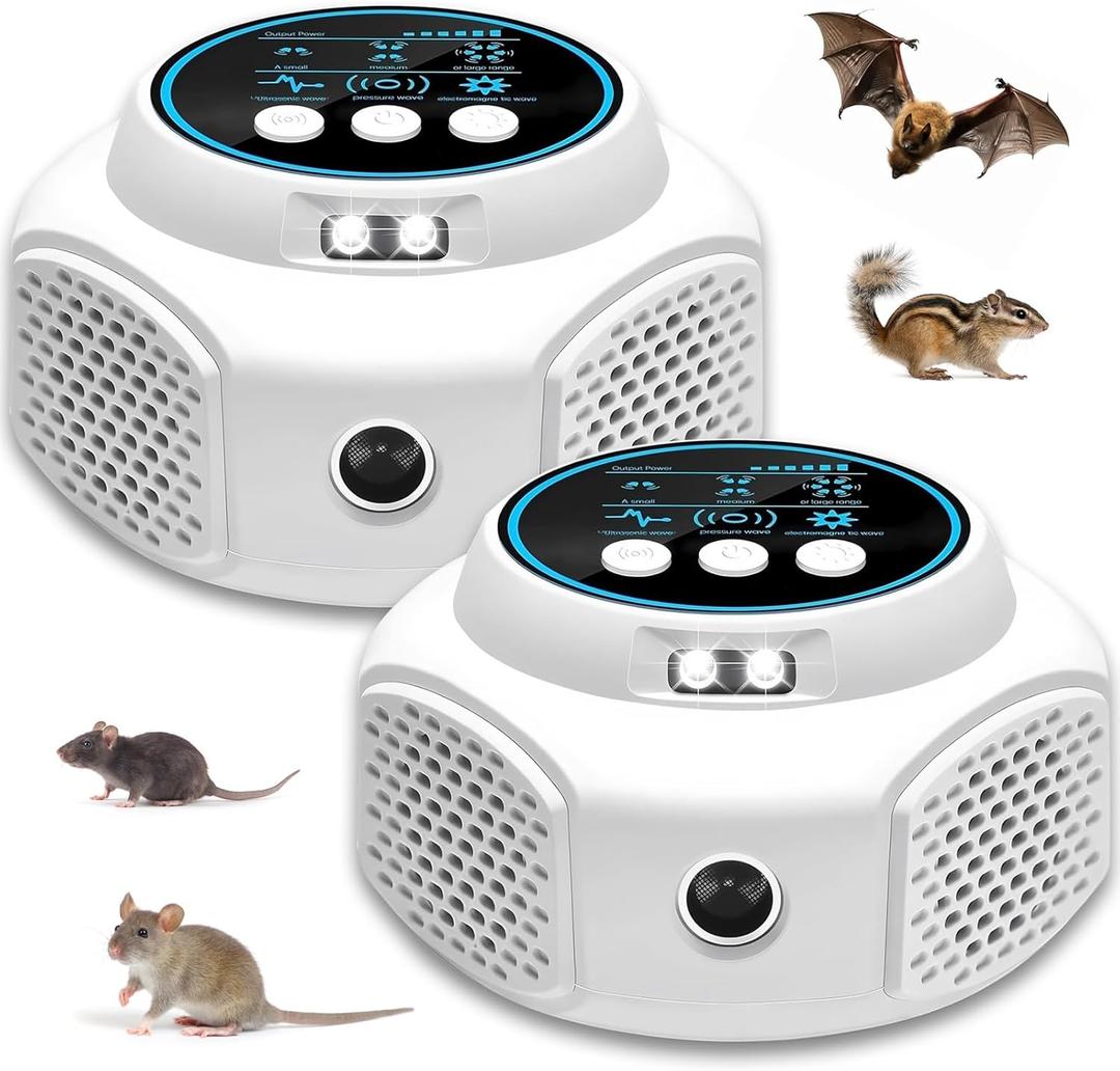 2026 Upgraded Mouse Repellent Ultrasonic Plug in Mice Repellent Indoor Control for Rodent Rat Mouse Mice Squirrel 3 IN1 Electronic Repellent Devices for House Garage Basement Attic,2 Pack(White)