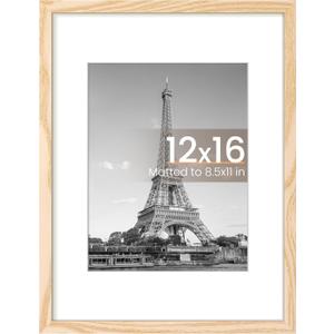 upsimples 12x16 Picture Frame, Display Pictures 8.5x11 with Mat or 12 x 16 Without, Wall Hanging Poster Frames, Natural, 1 Pack