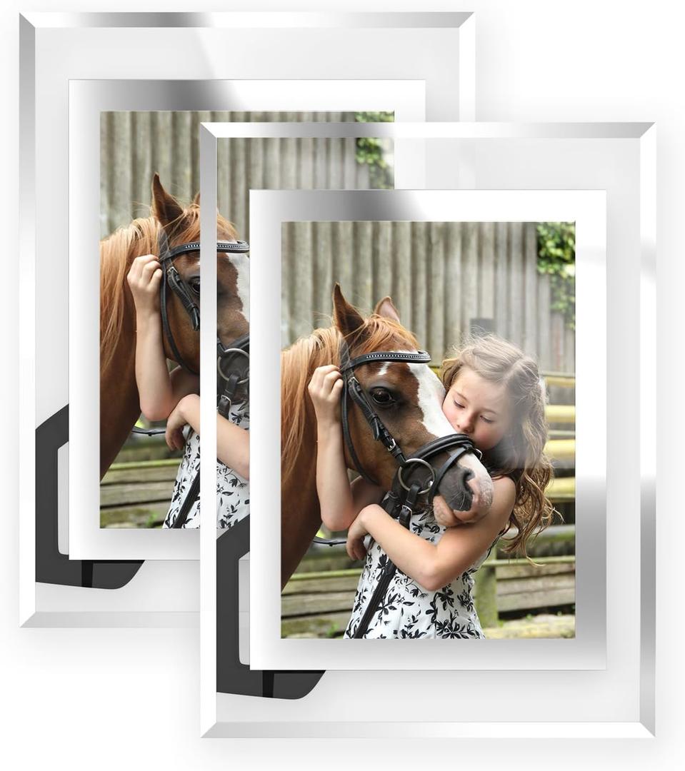 5x7 Picture Frames - 2 Pack Glass Photo Frame for Tabletop/Desktop Display, Horizontal/Vertical Orientation, Silver Finish