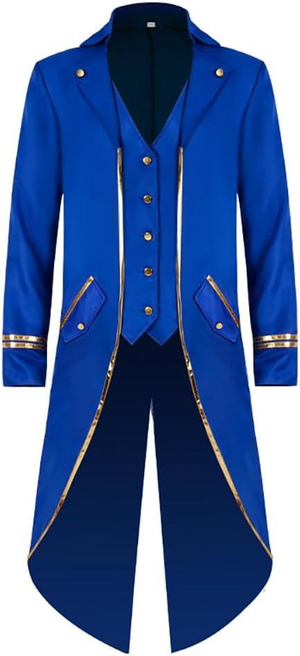 IBTOM CASTLE Men's Steampunk Vintage Tailcoat Jacket Gothic Medieval Victorian Frock Button Down Swallow Coat Uniform Costume (Blue, XL)