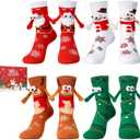 scenicamp 4 Pairs Funny Christmas Socks Magnetic Holding Hands Socks Novelty Christmas Stocking Stuffers Xmas Secret Santa Gag Gifts for Women Men Couples