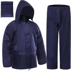 RainRider Rain Suits for Men Women Waterproof Lightweight Rain Gear Jacket Coat with Pants Workwear (Small, Navy)