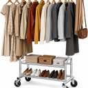 Heavy Duty Clothing Rack with Shelves, 660 LBS Capacity Rolling Metal Clothes Rack with Lockable Wheels, Garment Rack for Bedroom, Laundry Room, Portable Closet Organizer, Silver