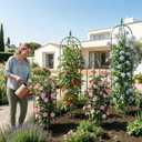 2 Pack Garden Obelisk Trellis for Climbing Plants, 6 FT Metal Rustproof Plant Support Rose Trellis, Tower Potted Cages for Flowers Fruits Vegetable Vines Indoor & Outdoor, Green(4 Tiers)