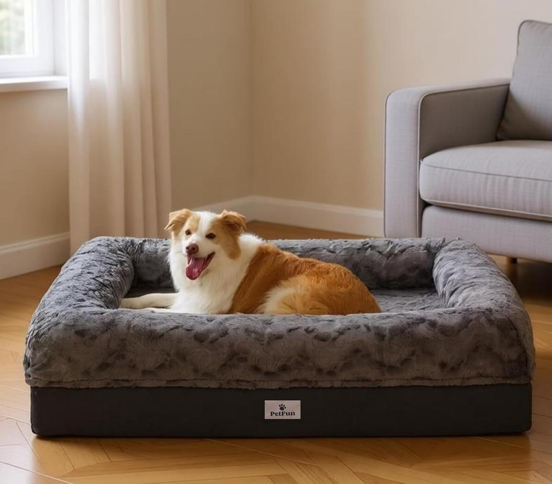 Memory Foam Dog Bed, Extra Large Orthopedic Dog Sofa with Sides and Waterproof Liner, Washable Bolster Pet Bed Couch with Removable Cover, Jumbo | 50 inch, Dark Gray