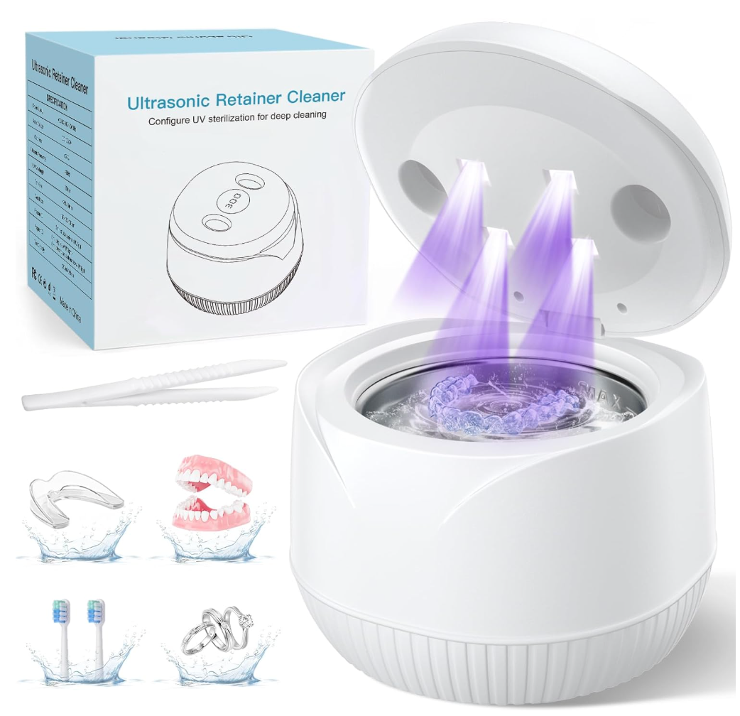 Ultrasonic Retainer Cleaner, Deep Clean, Retainer Cleaner Machine for Dentures, Anti Grinding Mouth Guard, Braces, Toothbrush Heads, Toothbrush