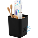 Electric Toothbrush Holder 3 Slots Tooth Brushing Holder with Bamboo Dividers for Bathrooms, Plastic Toothbrush and Toothpaste Organizer for Shower, Countertop, Vanity, Black, 2-Pack