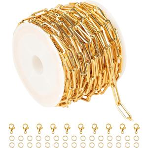 UMAOKANG 5 Meters Gold Plated Jewelry Making Chains Bulk, Stainless Steel Paperclip Necklace Chain Roll DIY Jewelry Making Supplies Bracelet Chains