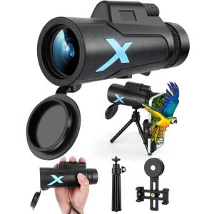 12x50 High Power HD Monocular Telescope with Phone Adapter & Tripod, Waterproof Compact Monocular for Bird Watching, Hiking, Camping - Clear Low Light Vision (1PCS-Black)