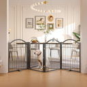 BHG Metal No-Assembly Freestanding Dog Gate with Door Walk Through, Extra Wide 96", Extra Tall 32" Pet Gate, Accordion Puppy Folding Playpen Dog Fence, with 2PCS Support (Black, 4 Panels)