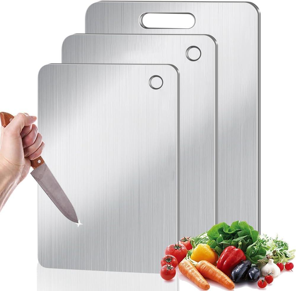 Titanium Cutting Board Set of 3 for Kitchen, 100% Pure Titanium Double-Sided Food-Grade Cutting Boards for Meat Cheese Vegetable Fruit (S M L)