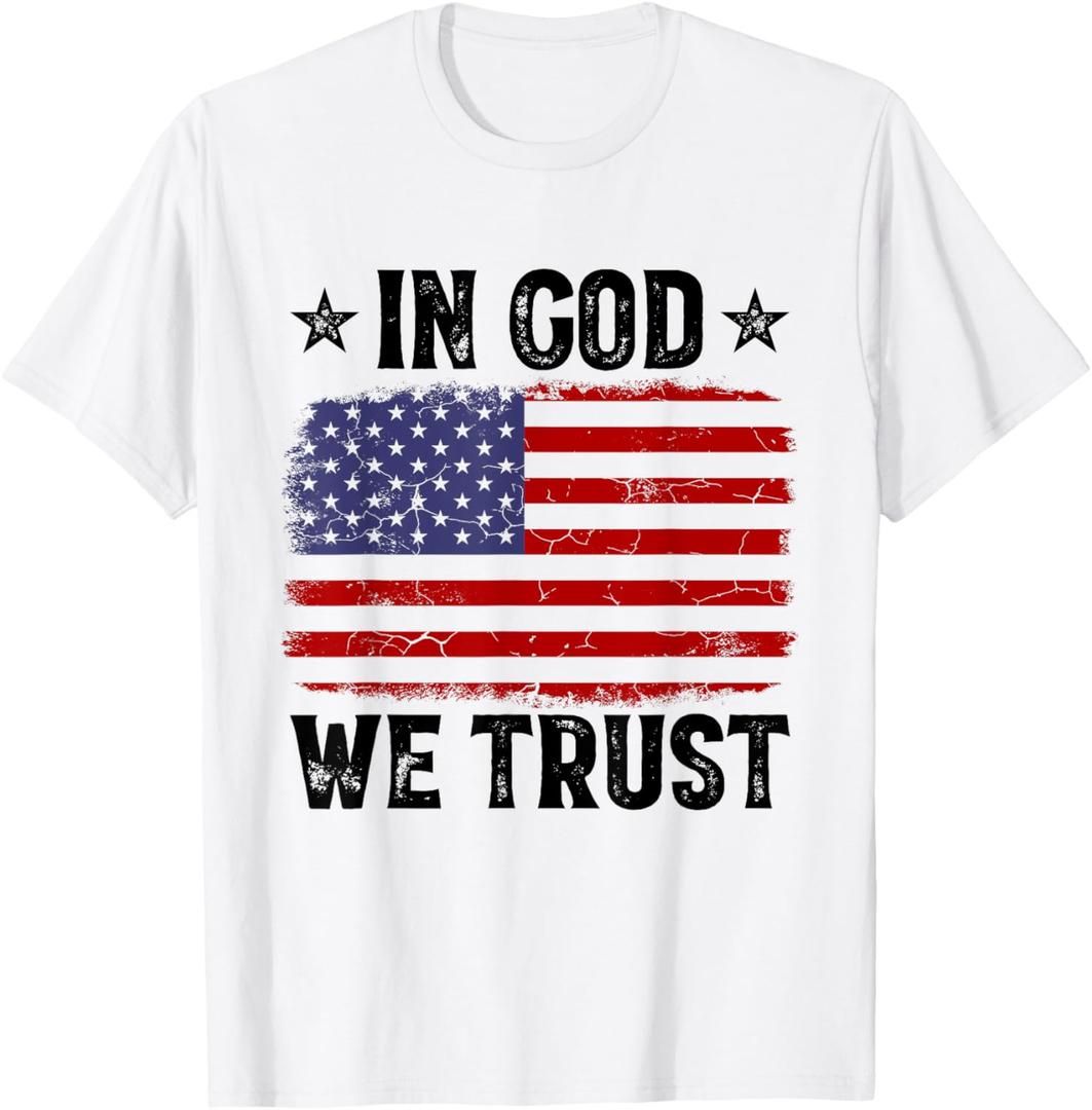 In God We Trust American Flag Patriots 4th of July Christian T-Shirt for Women Kids Men Small