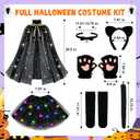 Black Cat Costume for Girls, Halloween Cat Costume Set with Light Up Tutu Skirt, Ears Headband Tail Gloves for Kids