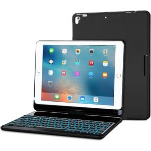 ProCase 360 Rotation 7-Color Backlit Keyboard Case for iPad 9.7 inch (Old Model), iPad 6th Gen(2018)/ iPad 5th Gen(2017), iPad Pro 9.7"(2016), iPad Air 2(2014)/ iPad Air 1(2013) Keyboard Cover -Black