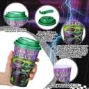 Yungyan 16 Sets Green Purple Monster Truck Party Favors Goodie Cups with Lids and Straws for Halloween Party Decorations Reusable 16oz Plastic Candy Cups Plastic Straws for Birthday Gift(Truck)