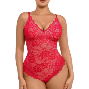 FeelinGirl Shapewear Bodysuits for Women Lace Shapewear Tummy Control V-Neck Sleeveless Bodysuit Tops Jumpsuit S