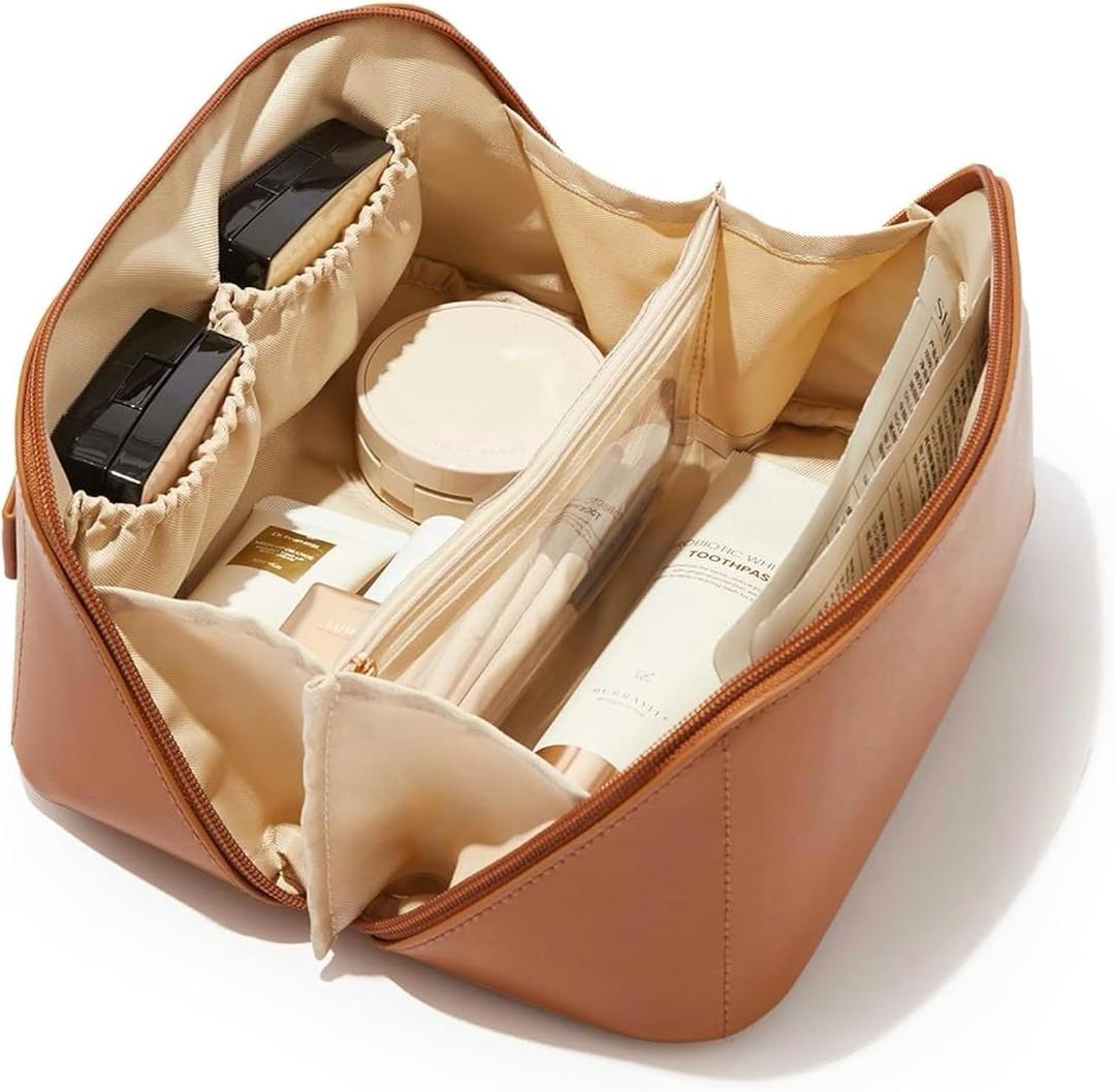 Women's Travel Makeup Bag With Handle,Large Capacity, Multiple Compartments, Make Up Cosmetics Organizer, Waterptoof Bag With Smooth Zip