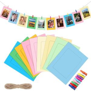 Janlaugh 100 Pcs Paper Photo Frames 4x6 Paper Picture Frame with 100 Clip 10 String Kit DIY Hanging Cardboard Photo Holder Back to School Wall Decor Wedding Home (Colorful)
