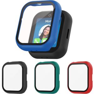 Case for SyncUP Kids Watch 2 with Tempered Glass Screen Protector, Shockproof Hard PC Bumper Protective Cover Compatible with SyncUP Kids Watch 2 (Black/Blue/Green/Red)