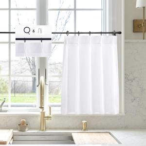 White Linen Kitchen Curtains 18 inch Length Pinch Pleat Cafe Curtains 1 Panels