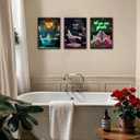3Pcs Halloween Neon Bathroom Wall Art Tropical Ghost Dying To Relax Painting Picture Wall Decor Fashion Funny Gothic Ghost Toaster Poster Print Artwork For Apartment Living Bedroom Home Decoration (16L" x 12W")
