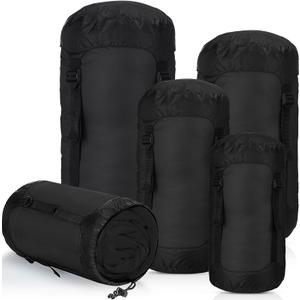 5 Pcs Compression Sacks for Backpacking 5L/10L/15L/20L/35L Camping Sleeping Bag Stuff Sack Water Resistant Sleeping Bag Storage Sack for Space Saving Hiking Gear (Black)