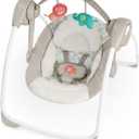 Ingenuity Soothe 'n Delight Compact Portable 6-Speed Plush Baby Swing with Music, Folds Easy, 0-9 Months 6-20 lbs (Cozy Kingdom)