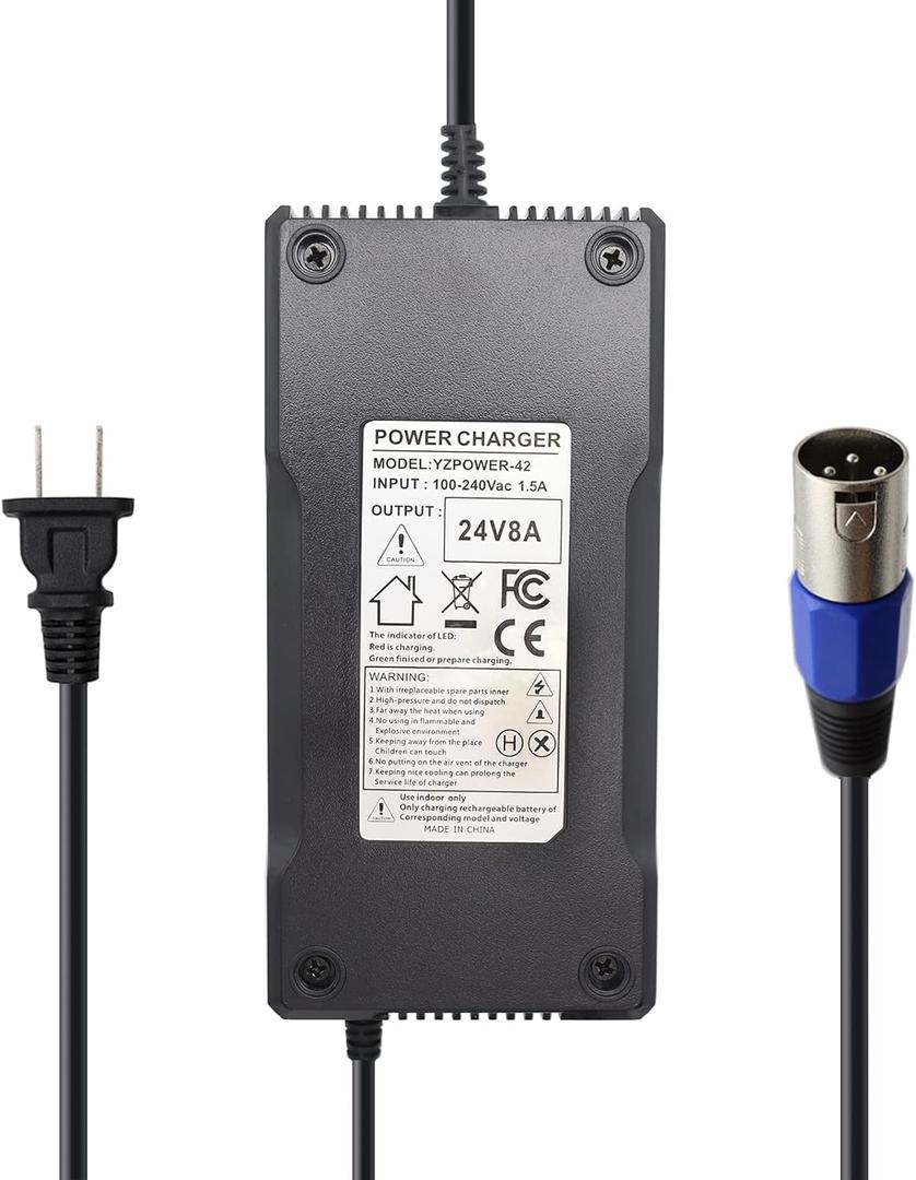 24V 8A Battery Charger with XLR Connector for EA1065, S150 180 X-CEL, Jazzy 1107 614HD, Invacare Pronto M51, CH5404 Smart