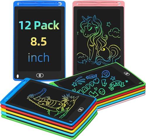 Party Favor 12 Pack LCD Writing Tablet for Kids, 8.5 Inch Colorful Drawing Doodle Board, Erasable Doodle Pad for Toddlers, Educational Learning Toys Birthday Gifts for Boys Girls Age 3 4 5 6 7 8