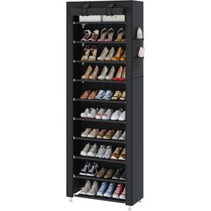 UDEAR 10-Tier Free Standing Shoe Rack Sturdy Shoe Rack Organizer for Closet Entryway Stackable Shoe Shelf with Dustproof Cover,Black