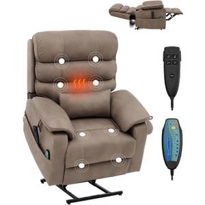 VEVOR Power Lift Recliner Chair, Dual Motor Lift Chair with Heat and Massage for Elderly, Infinite Position Adjustment Electric Recliner with a Cup Holder (Medium-Wide, Light Brown)