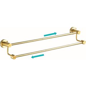 BATHSIR Adjustable Brushed Gold Double Bath Towel Bar,14.56-27.55 Inches Wall Mount Towel Rack for Bathroom, SUS304 Stainless Steel Towel Holder Hanger
