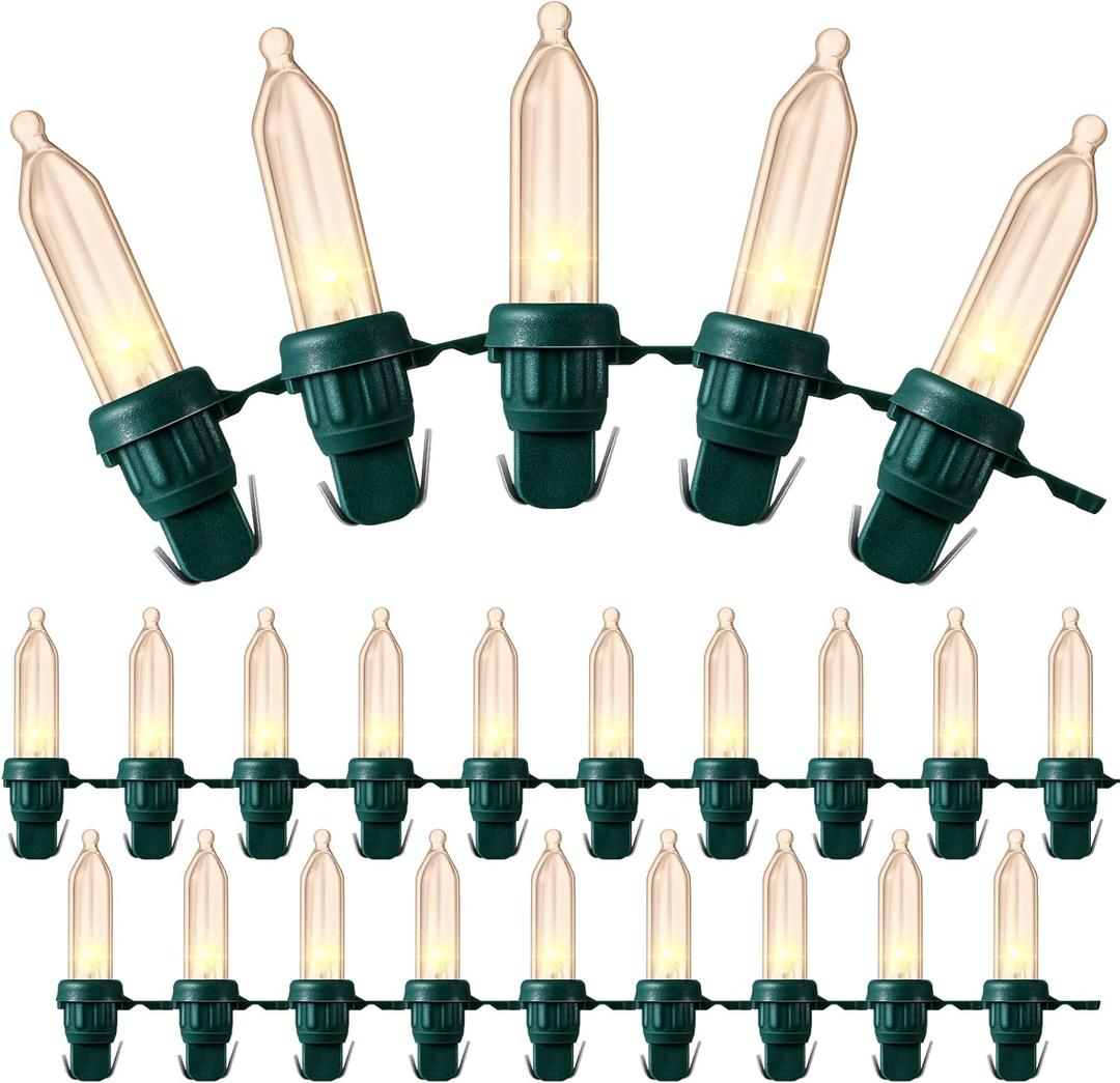 120 Pcs Christmas LED Replacement Bulb Mini Wide Angle LED Xmas Bulbs Tree Light Outdoor String Light Replacement for Christmas Garden Party Decor(Green Base with Warm White Bulb)